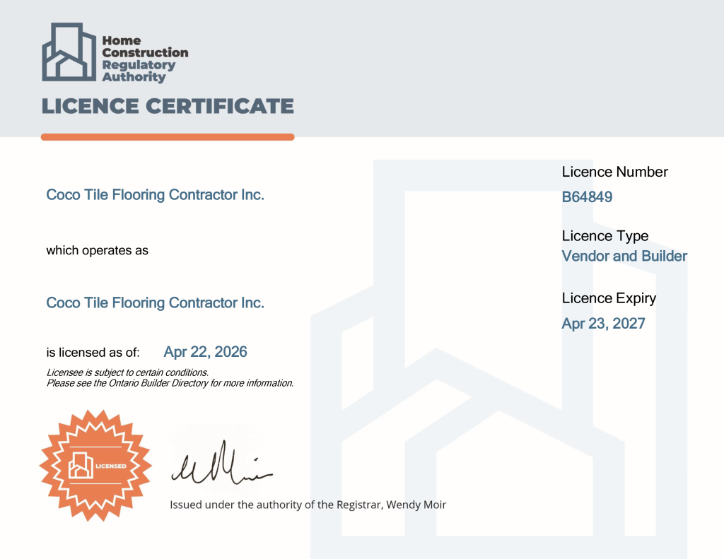 Coco Tile - Home Construction Regulatory Authority License Certificate